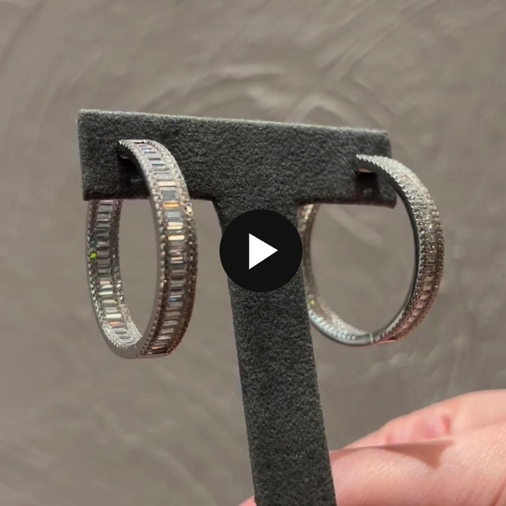 Garda Baguette Zircon Sterling Silver Hoops