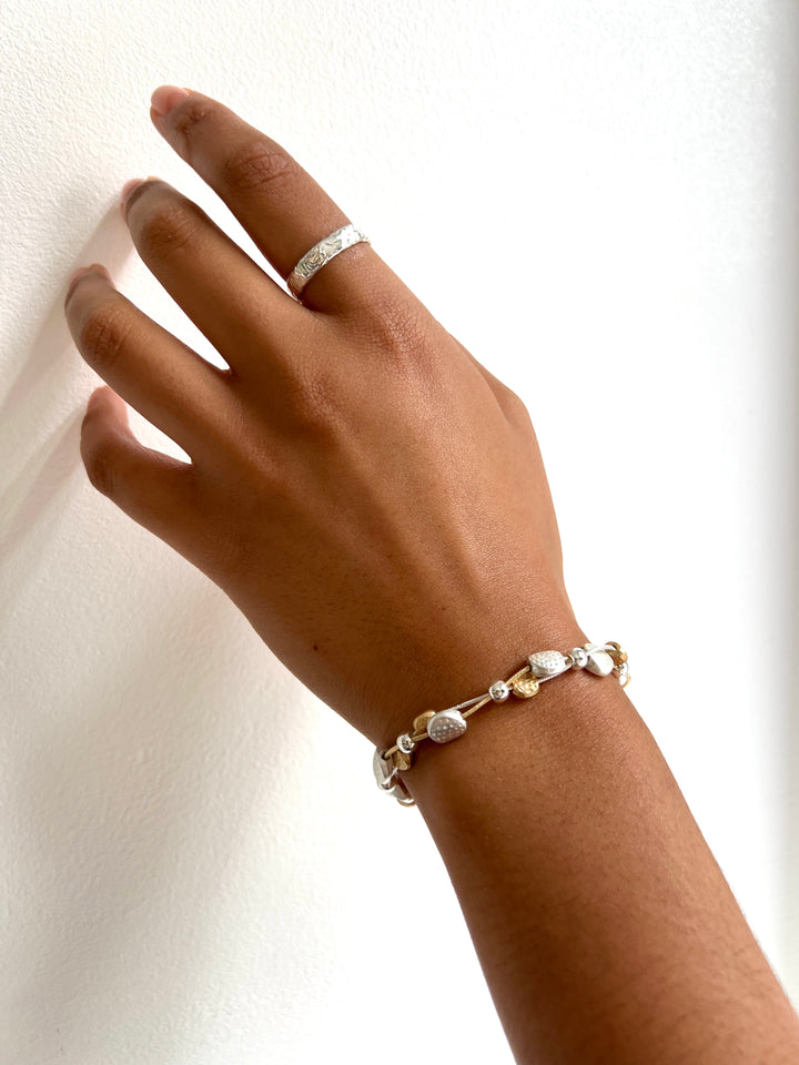 Silver & Gold Hammered Button Toggle Bracelet