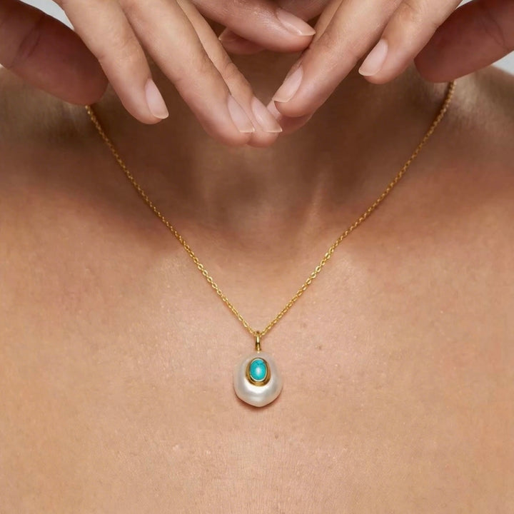 Baroque Pearl Turquoise Stone Pendant Necklace