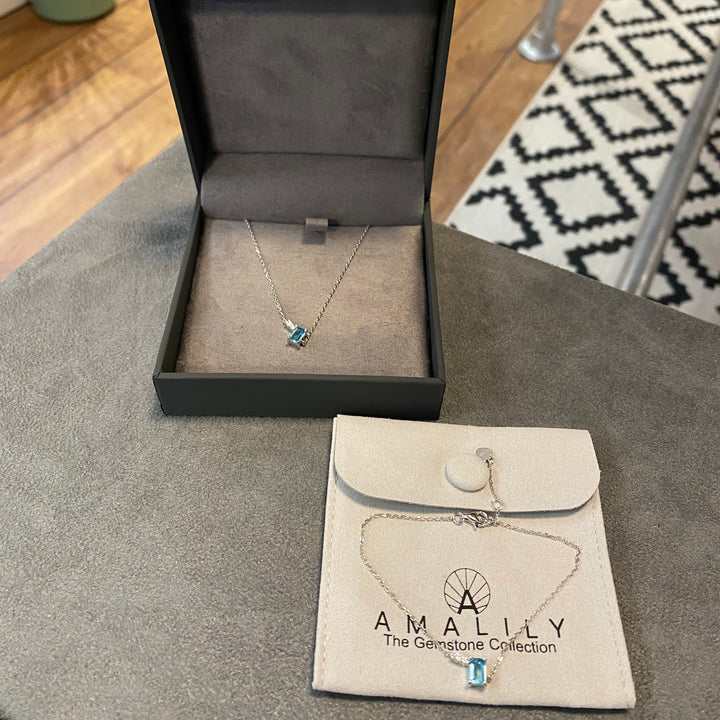 Aquamarine Square Stone Necklace & Bracelet Set