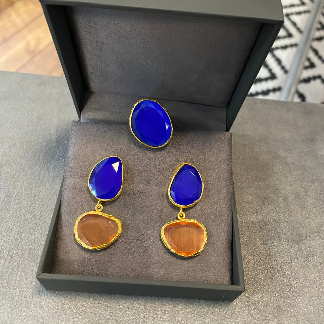 Gold Cocktail Earrings & Adjustable Ring Gift Set