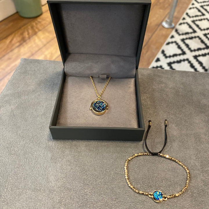 Neptune Blue Stone Necklace & Bracelet Gift Set
