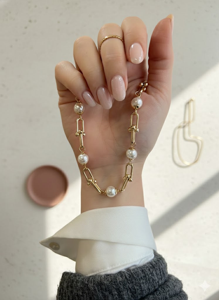 Coco Pearl Gold Square Link Necklace