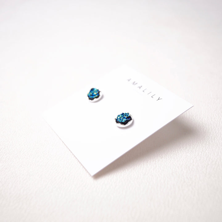 Neptune Blue Rutilated Quartz Stud Earrings - Silver | Gold