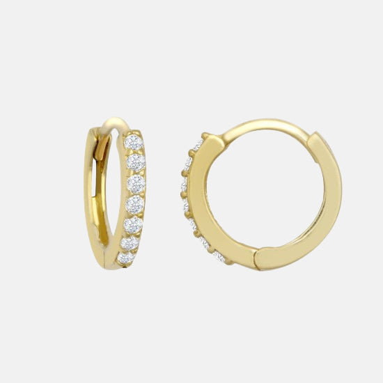 9ct Gold White Zircon Stone Huggie Hoops - Yellow Gold | White Gold | Rose Gold