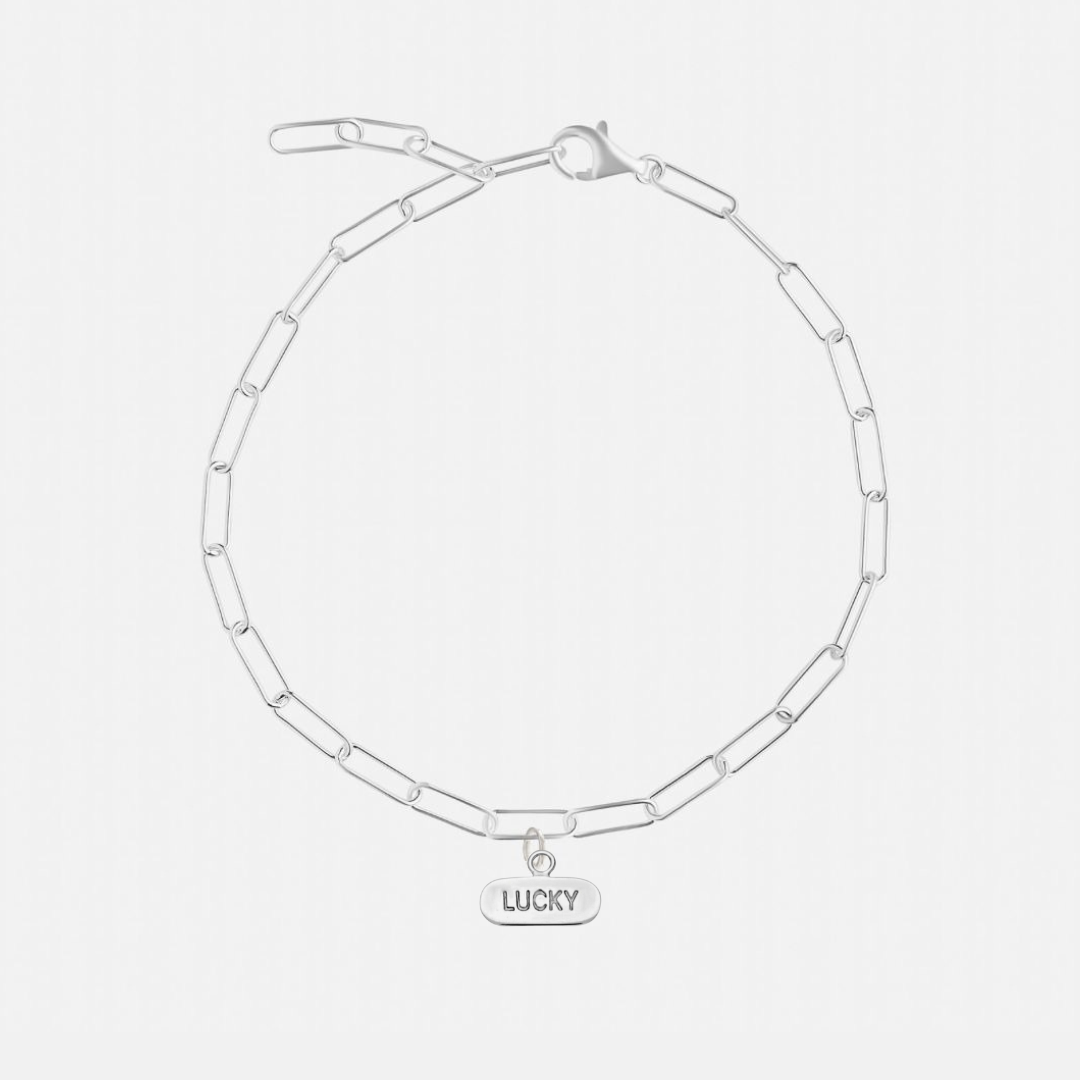 Charm Sterling Silver Square Link Chain Bracelets - 25 Charm Options