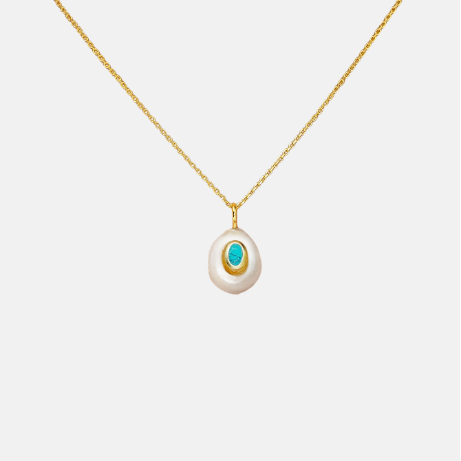 Baroque Pearl Turquoise Stone Pendant Necklace