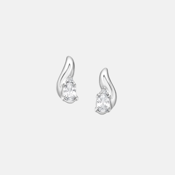 Sterling Silver Curve Tear Drop Zircon Earrings