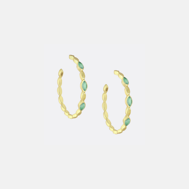 Aqua Chalcedony Gold Plated Bezel Hoops