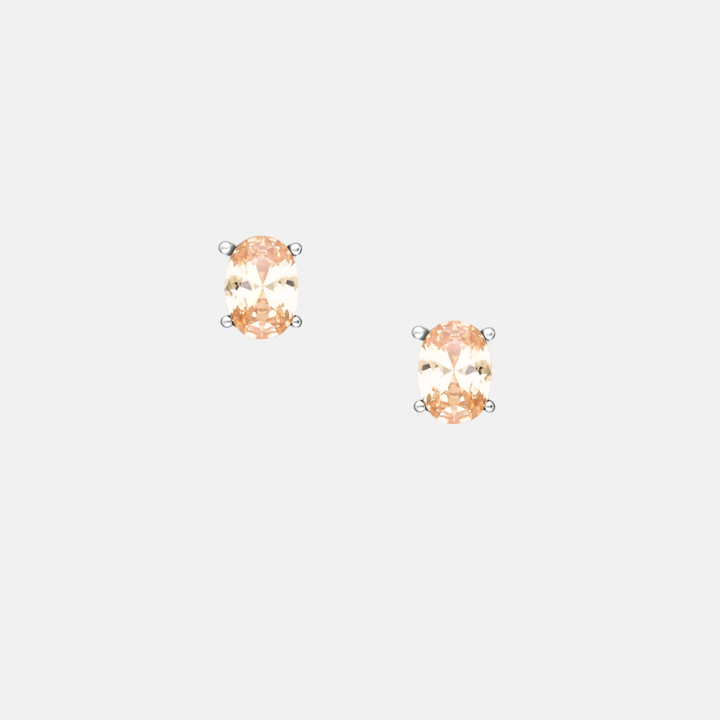 Oval Sterling Silver Zircon Studs - Lemon Yellow | Champagne Pink | Icy Blue | Mint Green