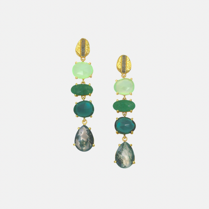 Green Tourmaline & Aventurine Gold Plated Drop Earrings