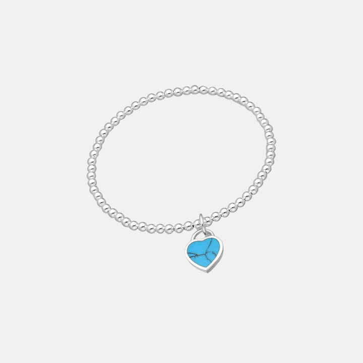 Turquoise Heart Charm Sterling Silver Ball Bracelet
