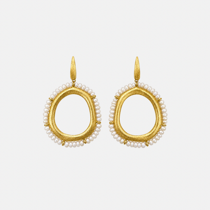Textured Gold Fresh Water Pearl Drop Earrings