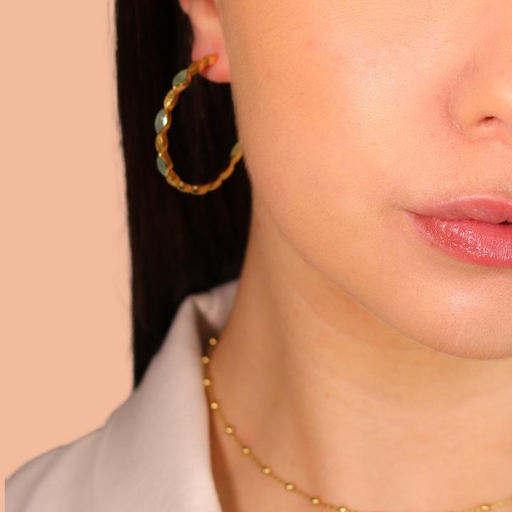 Aqua Chalcedony Gold Plated Bezel Hoops