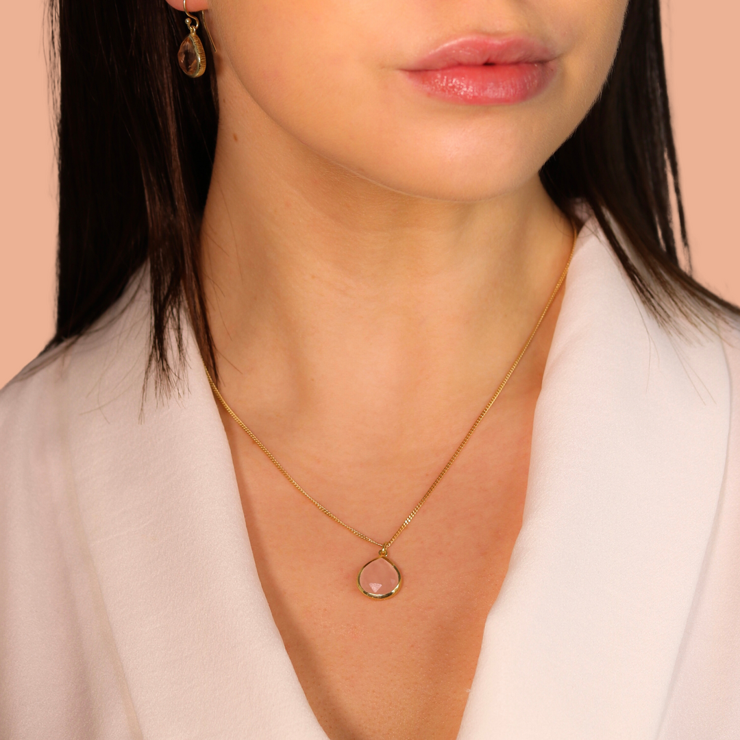 Kate Rose Quartz Pendant 9ct Gold Necklace