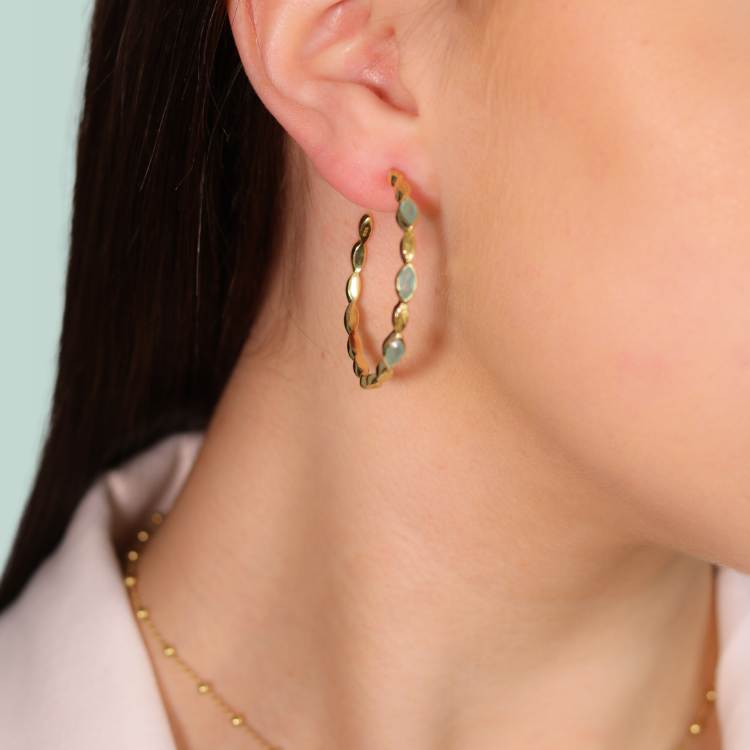 Aqua Chalcedony Gold Plated Bezel Hoops