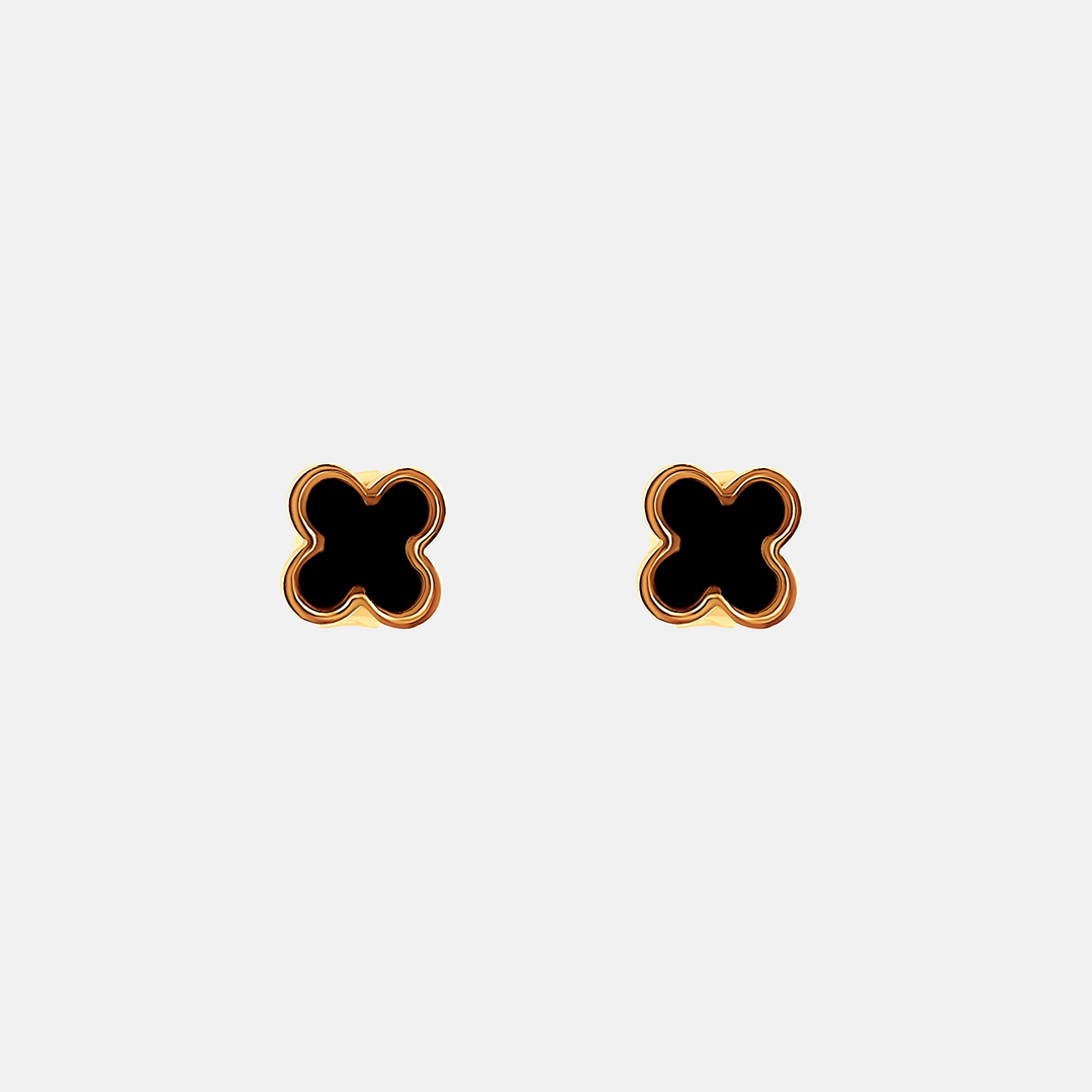 Lani Black Clover Gold Stud Earrings