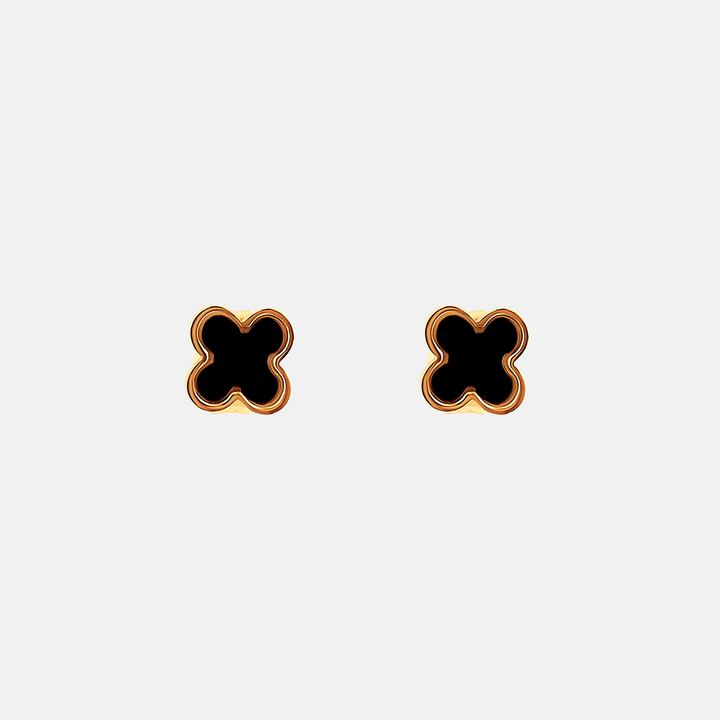 Lani Black Clover Stud Earrings - Steel | Gold Steel
