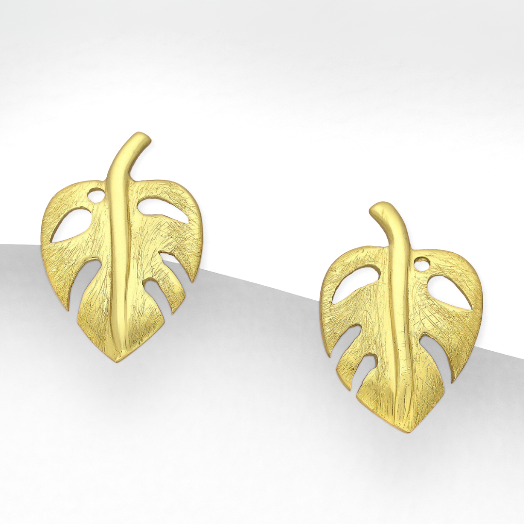 Tropical Leaf Gold Stud Earrings