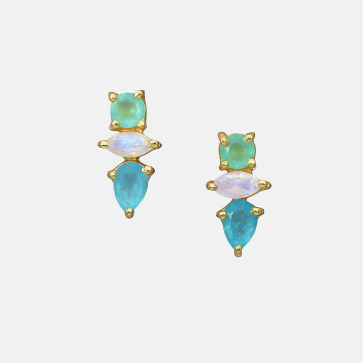Adria Gemstone Earrings - Moonstone, Blue Onyx | Pink Tourmaline, Rose Quartz | Chalcedony, Jade, Moonstone