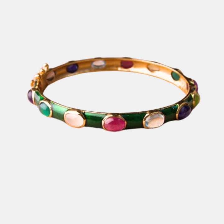 Maia Emerald Green Enamel Mixed Gemstone Bracelet