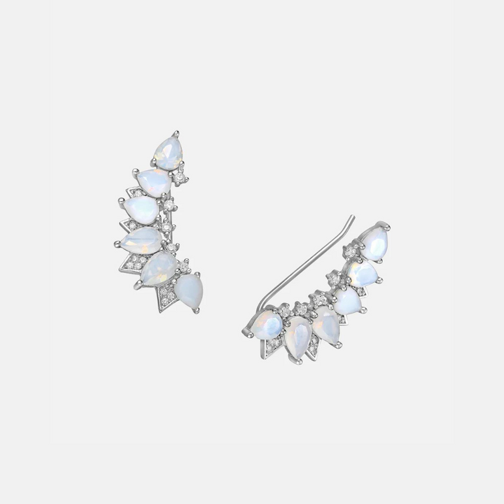 Moonstone Silver Petal Ear Climber Earrings