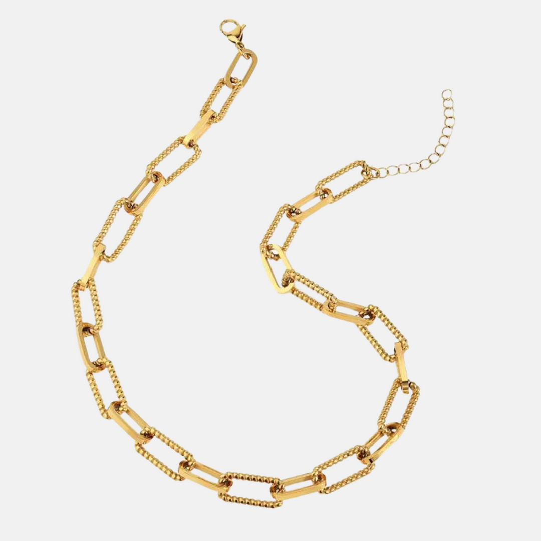 Duo Textured Chunky Paperclip Chain Gold Necklace