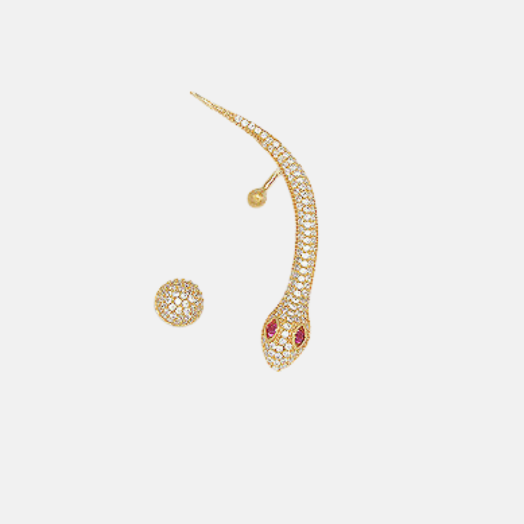 Gold Zircon Asymmetrical Snake Climber & Stud Earring Set