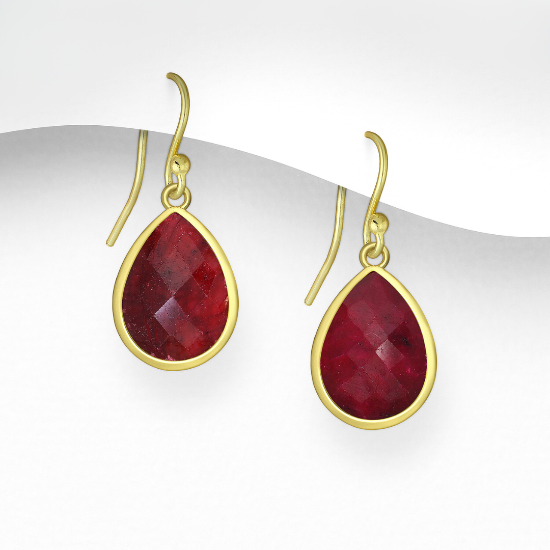 Kate Gemstone Drop Earrings - Blue Onyx | Morganite | Ruby Red | Aqua Chalcedony | Moonstone