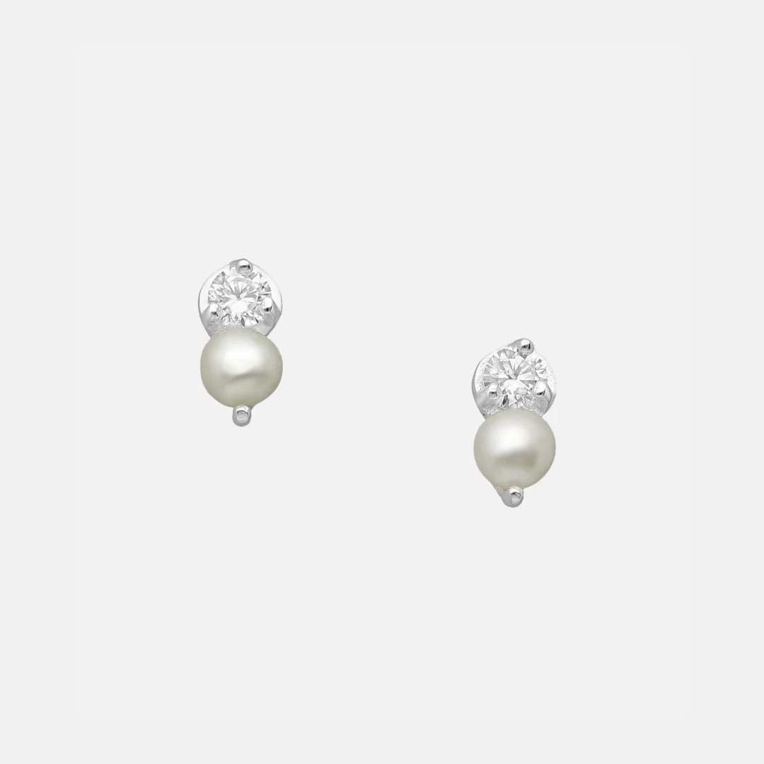 Eden Mini Pearl Zircon Sterling Silver Studs Earrings