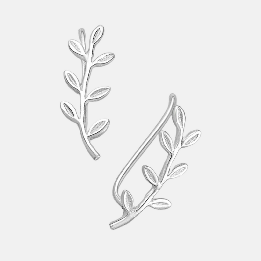 Silver Branch Ear Climber Earrings