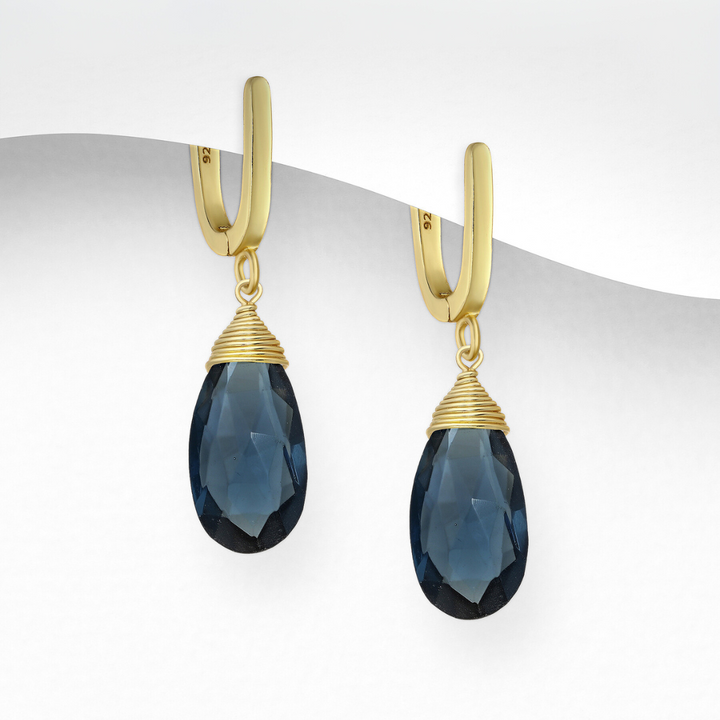 Olite Matt Gold Lock Drop Earrings - Iolite | Labradorite |Aventurine