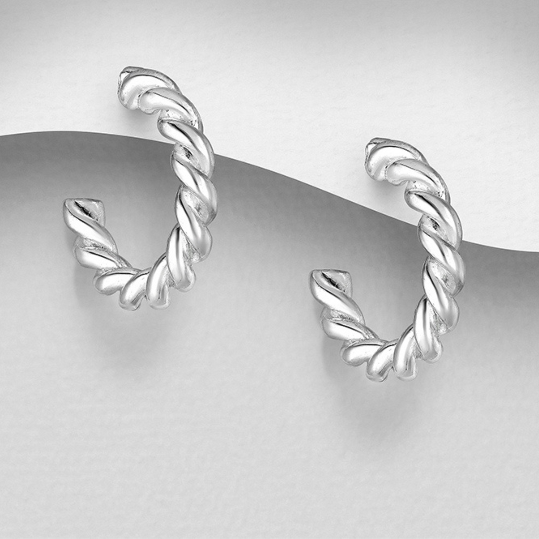 Spiral Twist .925 Sterling Silver Hoop Earrings