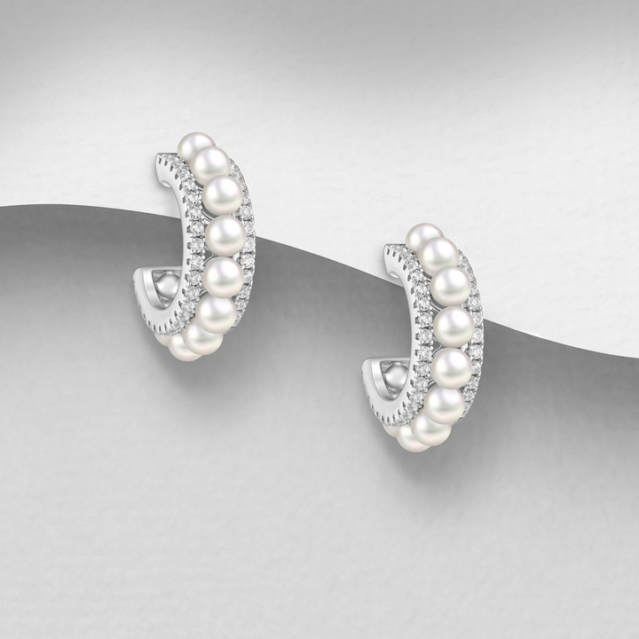 Lizzie Zircon Pearl Hoop Earrings