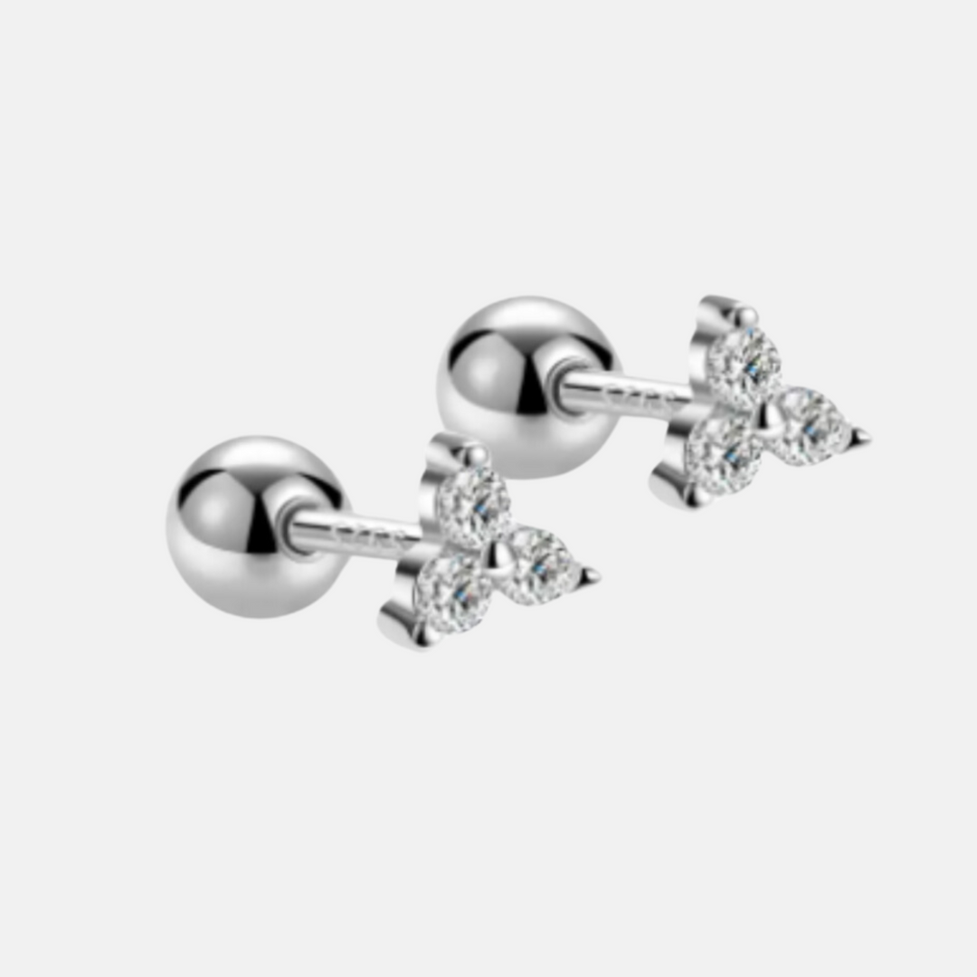 Trilogy Zircon Stone Studs Earrings - Silver
