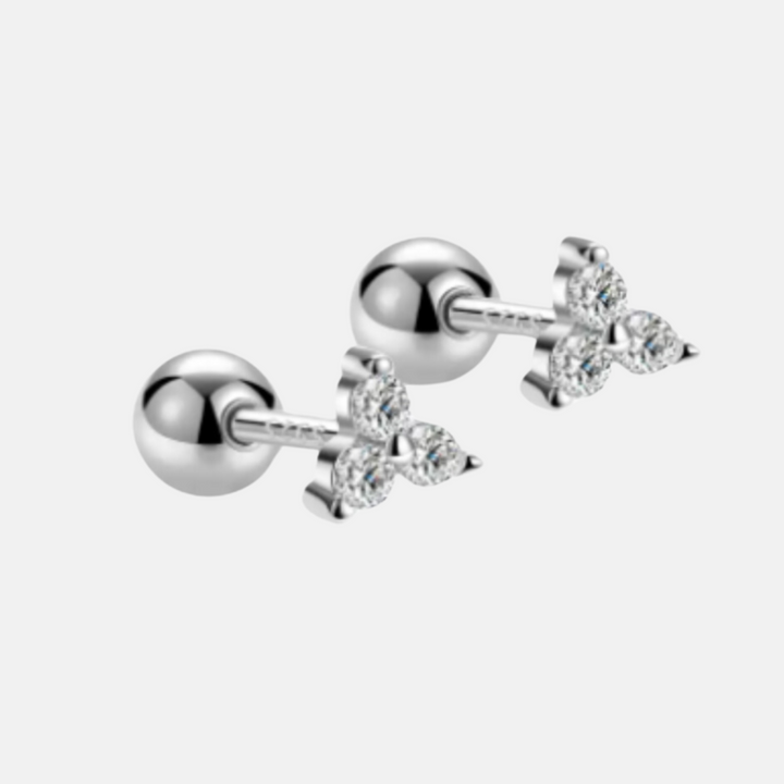 Trio Sparkly Zircon Stone Studs Earrings - Silver