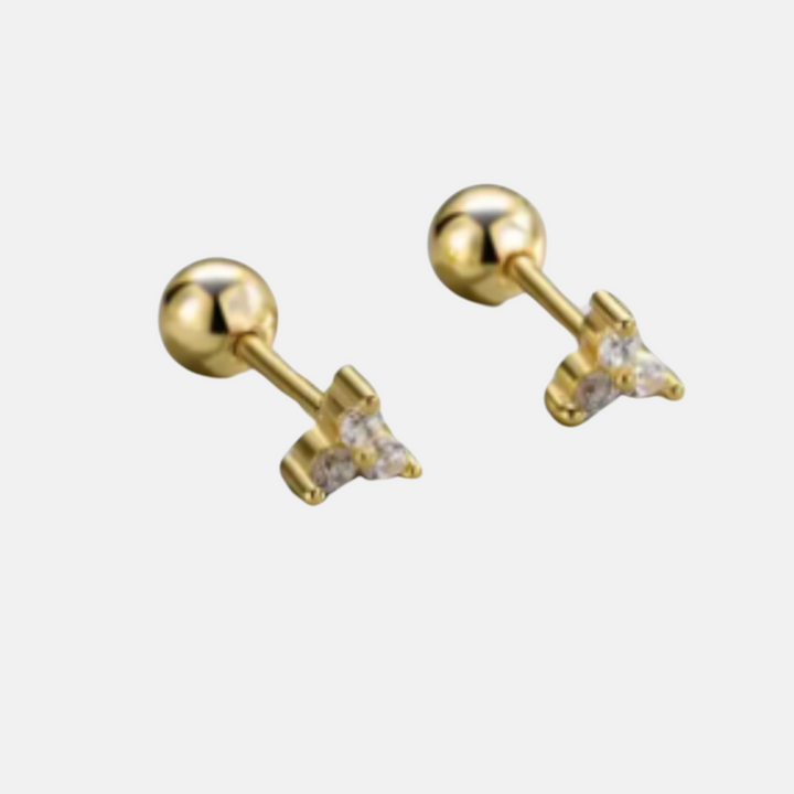 Trilogy Zircon Stone Studs Earrings - Gold