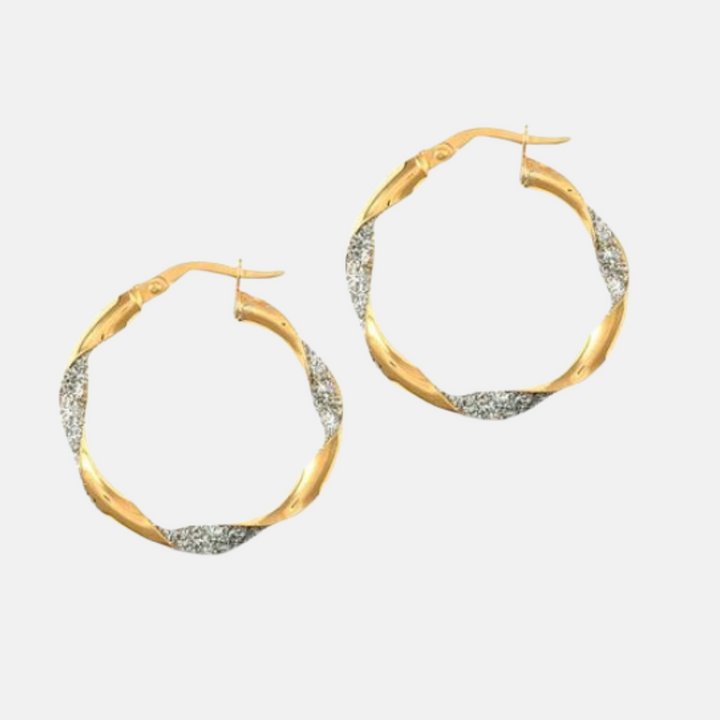 9ct Yellow & White Gold Twisted Hoop Earrings