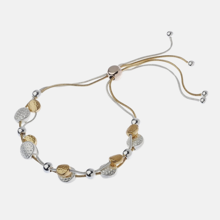 Silver & Gold Hammered Lariat Bracelet