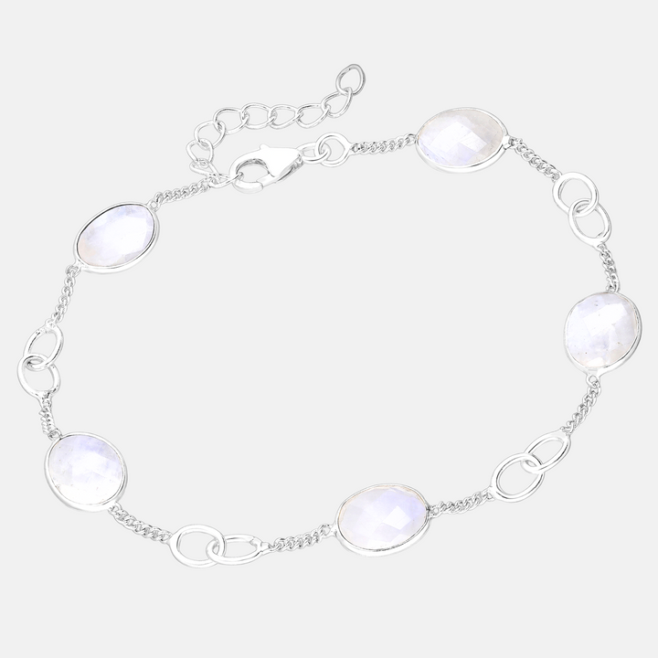 Cabochon Gemstones & Sterling Silver Link Bracelets - Aqua Chalcedony | Moonstone