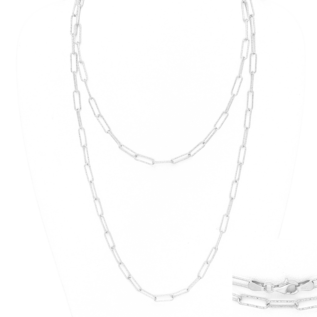 Edie Textured Silver Extra Long 47" Square Link Necklace