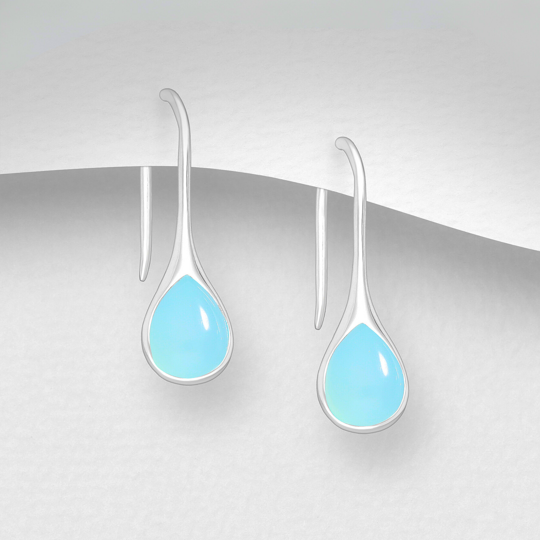 Blue Onyx Sterling Silver Hook Drop Earrings