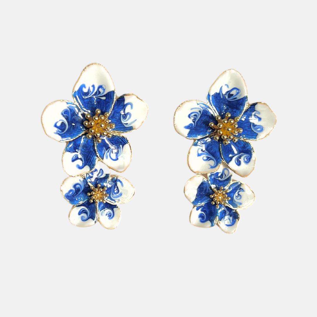 Bernini Blue & White Enamel Flower Earrings