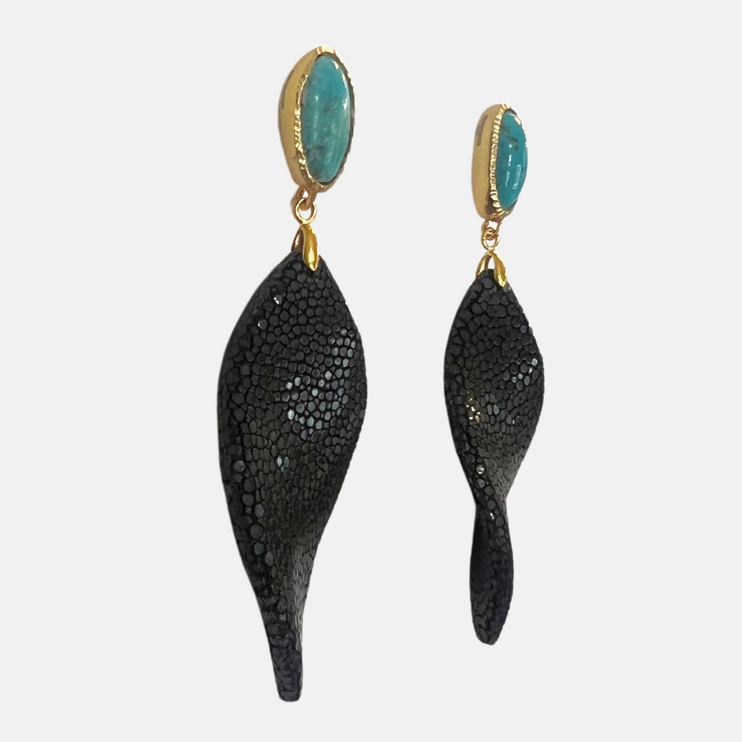 Black Stingray & Turquoise Earrings