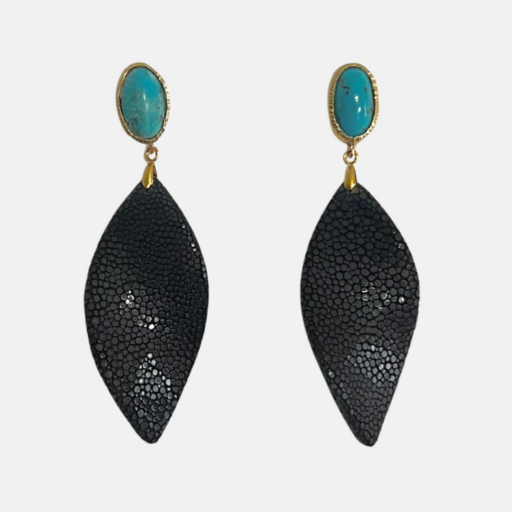 Black Stingray & Turquoise Earrings