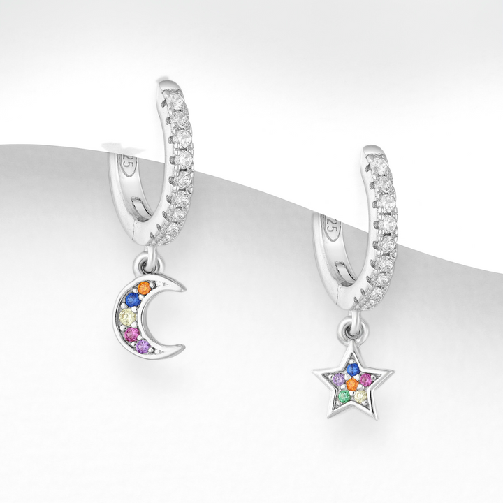 Moon & Star .925 Huggie Hoop Earrings