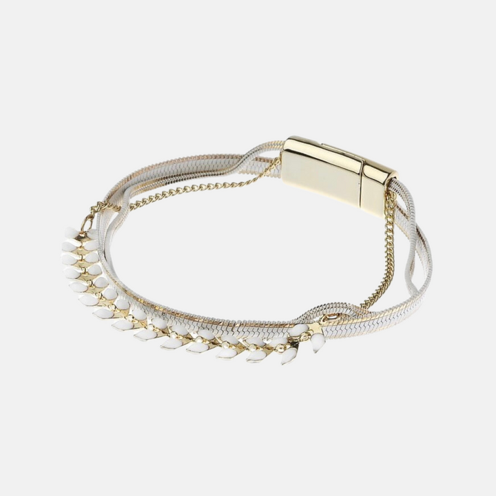 Abi White & Gold Triple Row Magnetic Bracelet