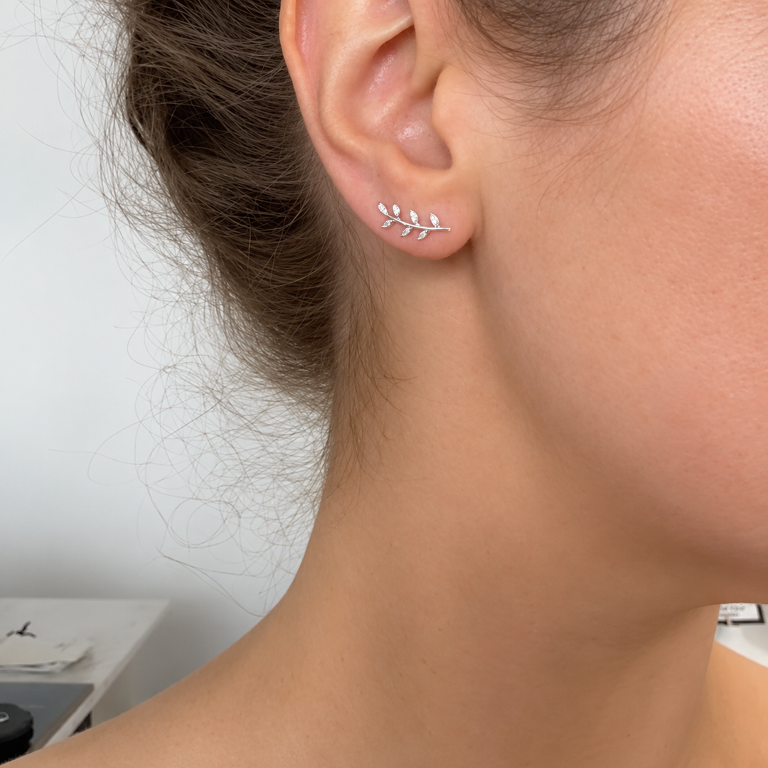 Silver Branch Ear Climber Earrings