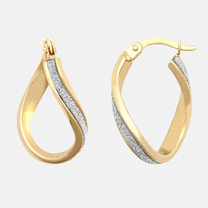 9ct Gold Spiral Moondust Hoop Earrings