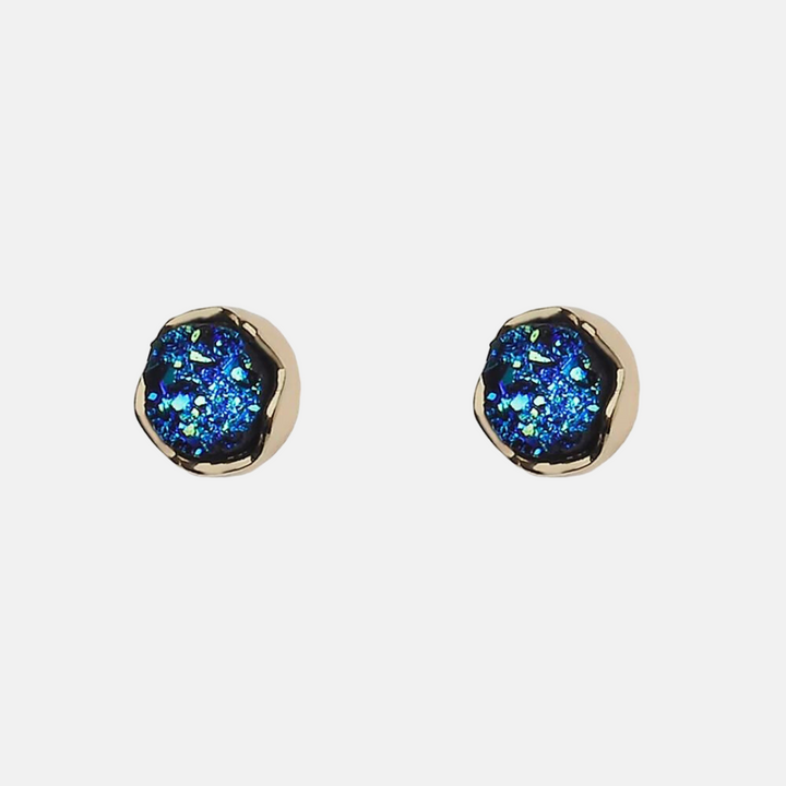 Neptune Blue Rutilated Quartz Stud Earrings - Silver | Gold